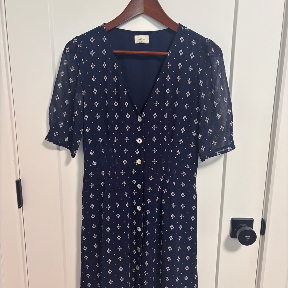 Wilfred Navy Blue Geometric Midi Dress